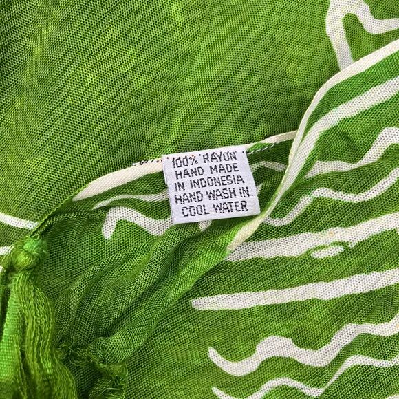 Green turtle rayon scarf shawl with fringe, bohemian hippie nautical coastal - Picture 5 of 5